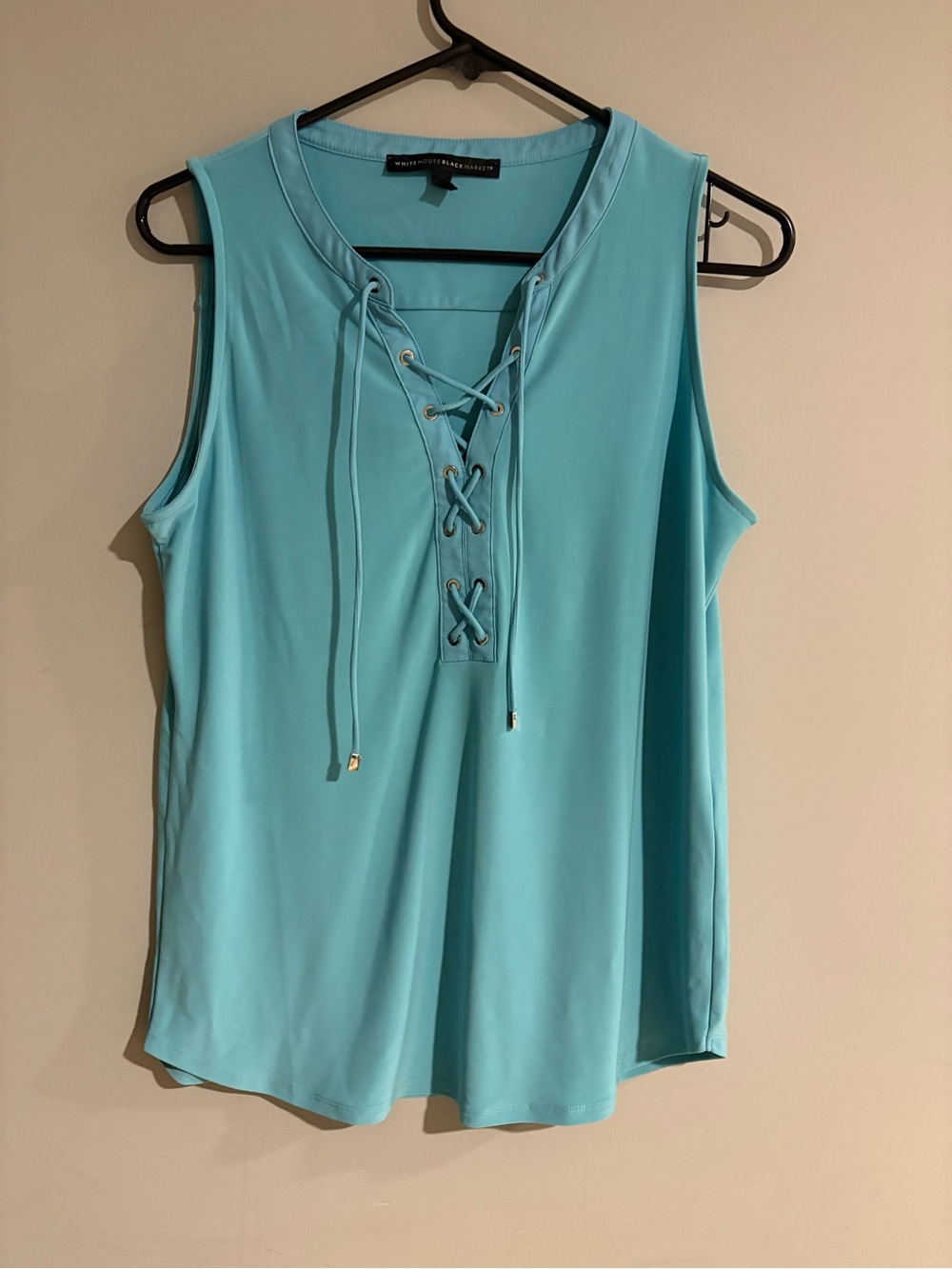 White House Black Market Aqua Lace Up Sleeveless Blouse Women’s M